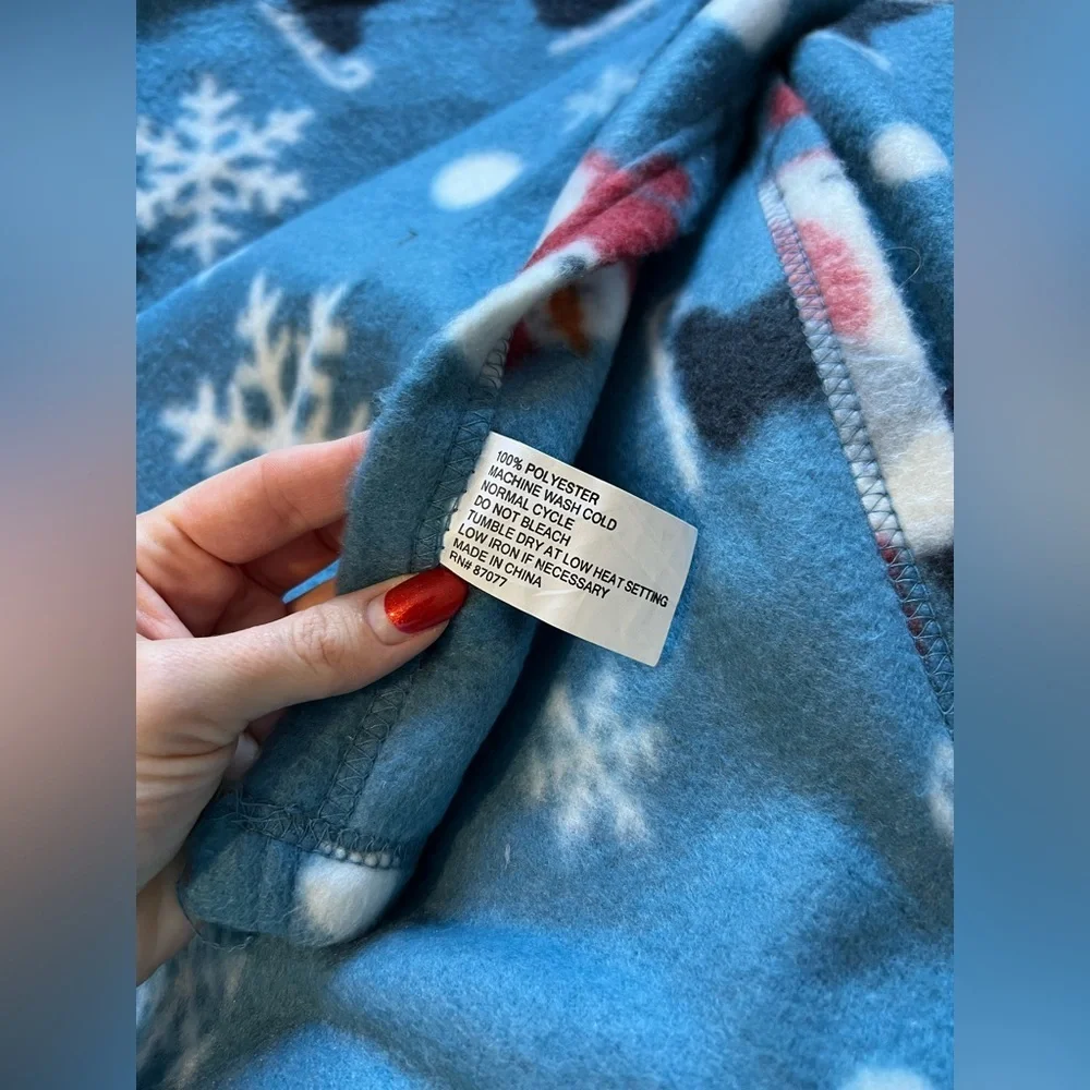 EUC Fleece Snowman Winter Full Bed Size Flat Sheet